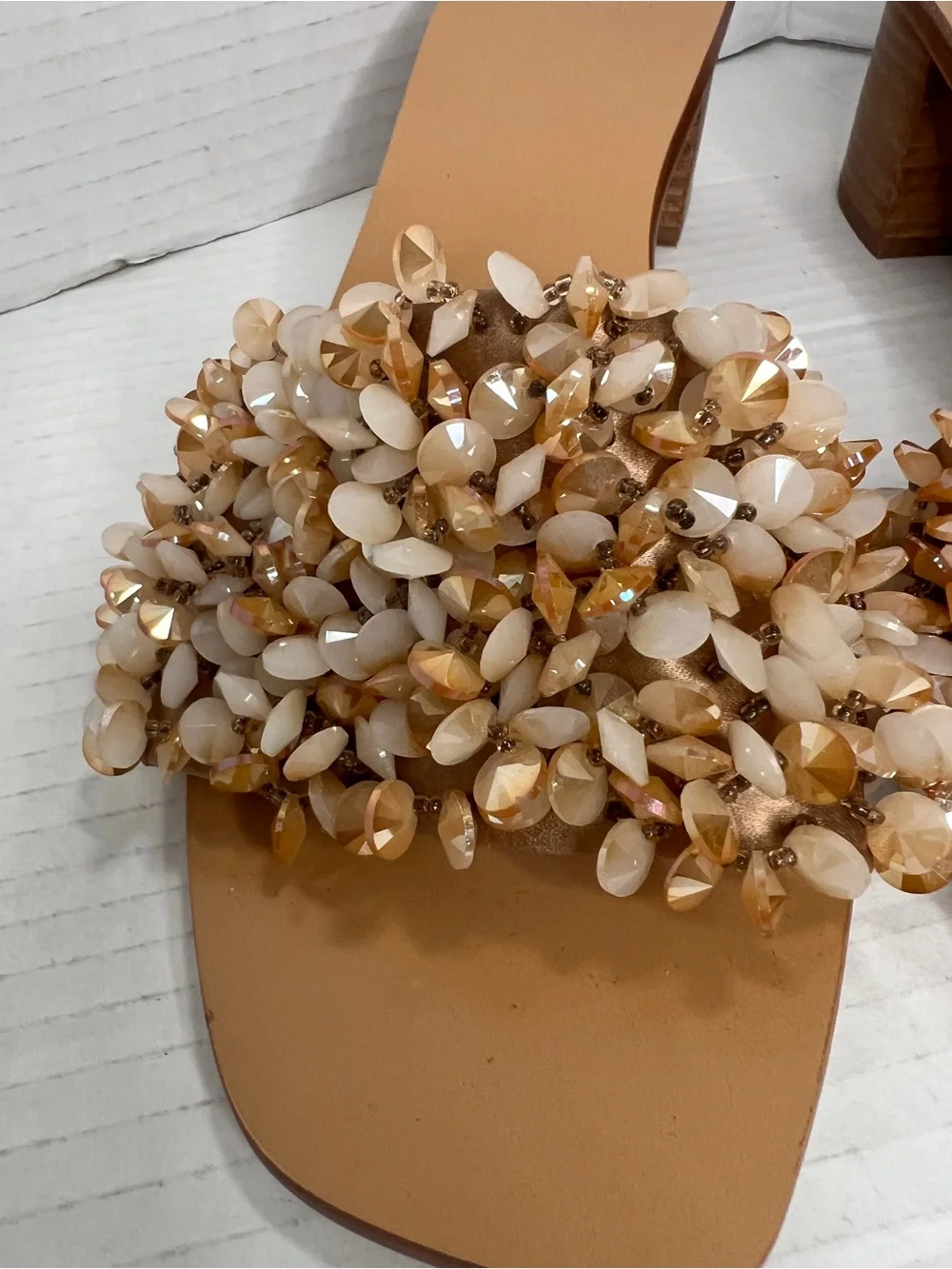 Tory Burch Beaded Rose/Neutral Tan Slide Mules Sandals